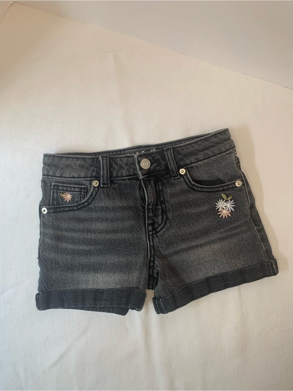 Cat & Jack Black Denim Shorts with Small Floral Embroidery